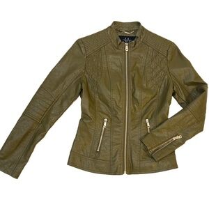 XS La Coalition Faux Leather Jacket in Olive Green Like New